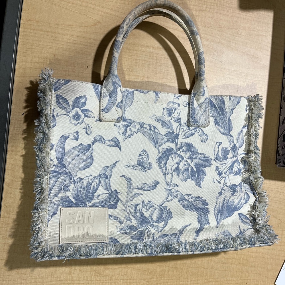 Sandro Blue and White Tote Bag